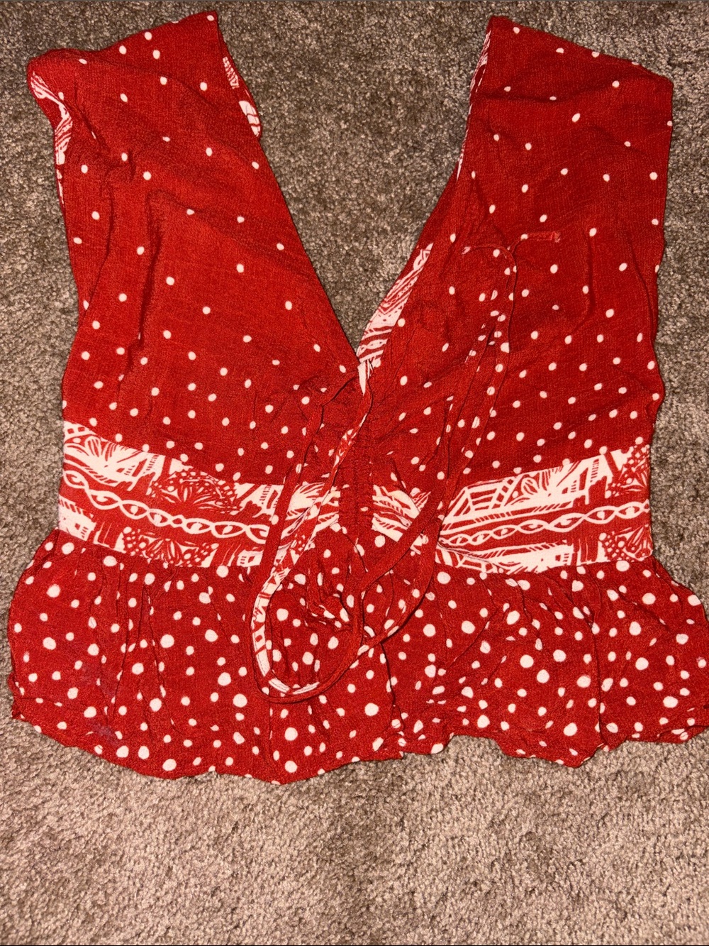 Free People XS Burnt Orange Polka Dot Wrap Top with White Band Print